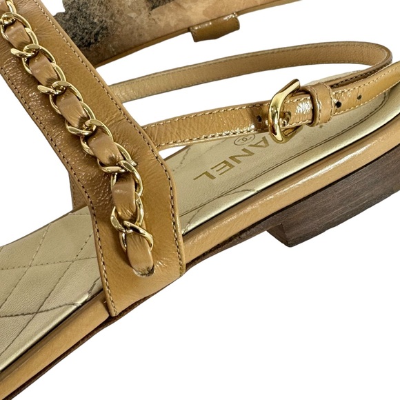 CHANEL Quilted Tan Leather & Gold Chain Strappy Sandals Marked as 37.5 - 7.5US - Picture 6 of 12